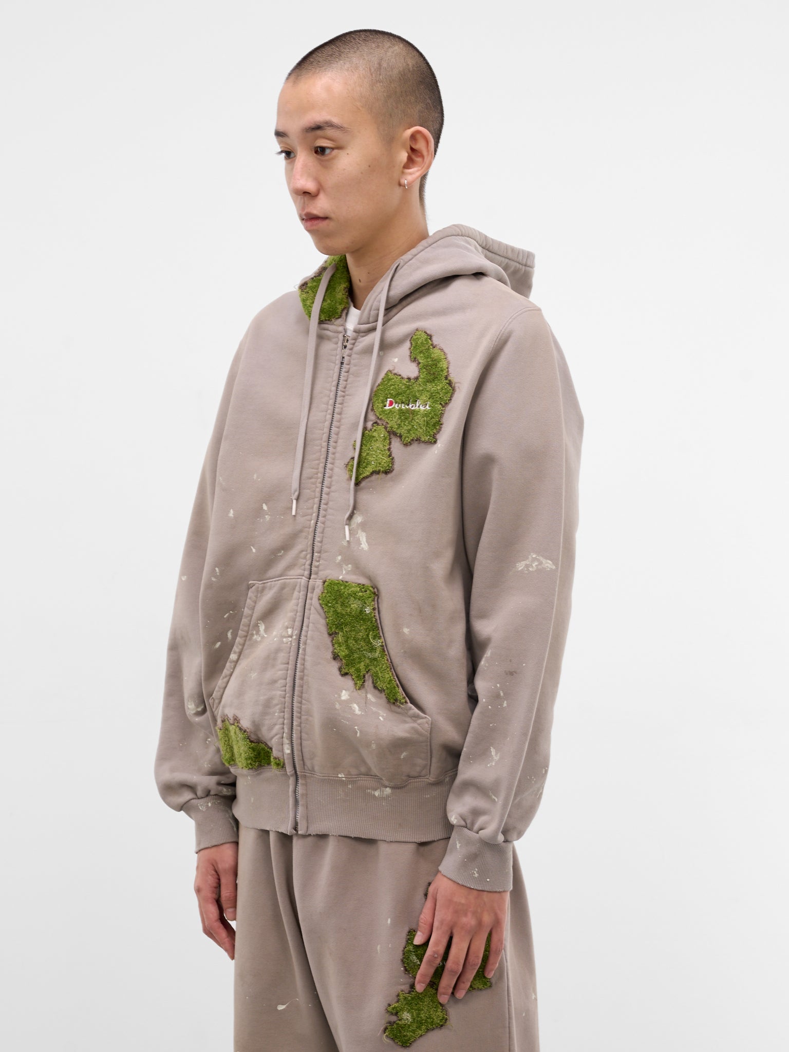 Gray Grass Embroidery Zip Hoodie (37CS423-GREY)