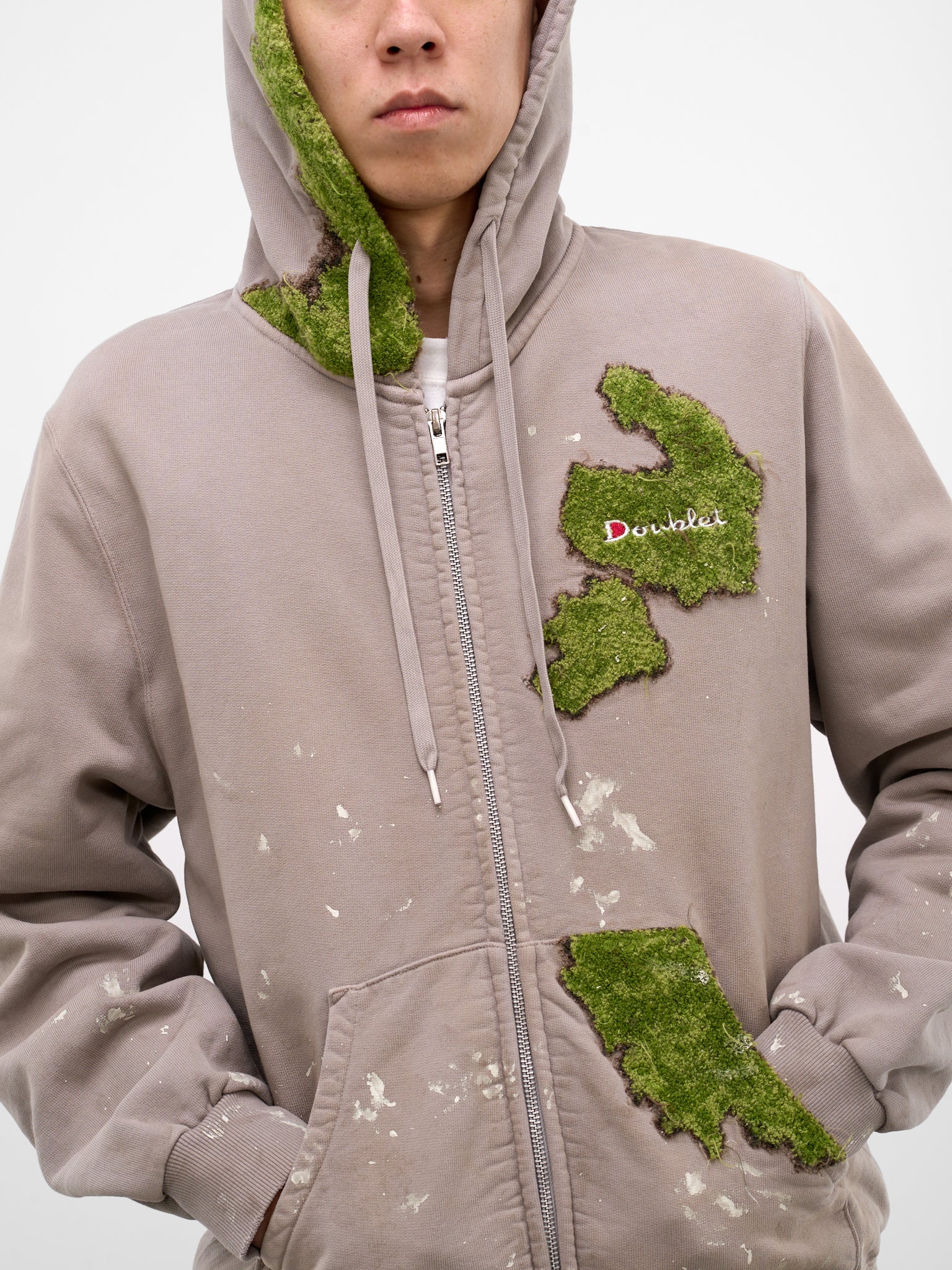 Gray Grass Embroidery Zip Hoodie (37CS423-GREY)