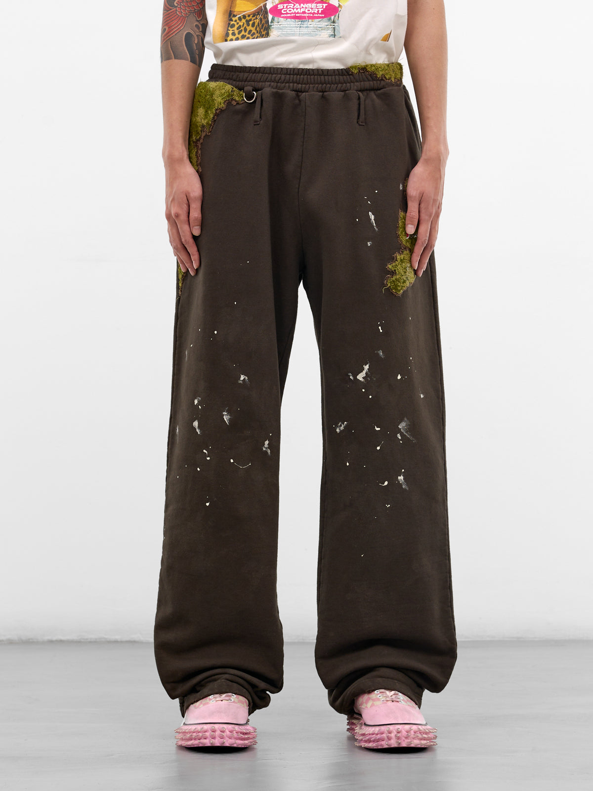 Brown Embroidery & Paint Cotton Sweatpants (37PT356-BROWN)
