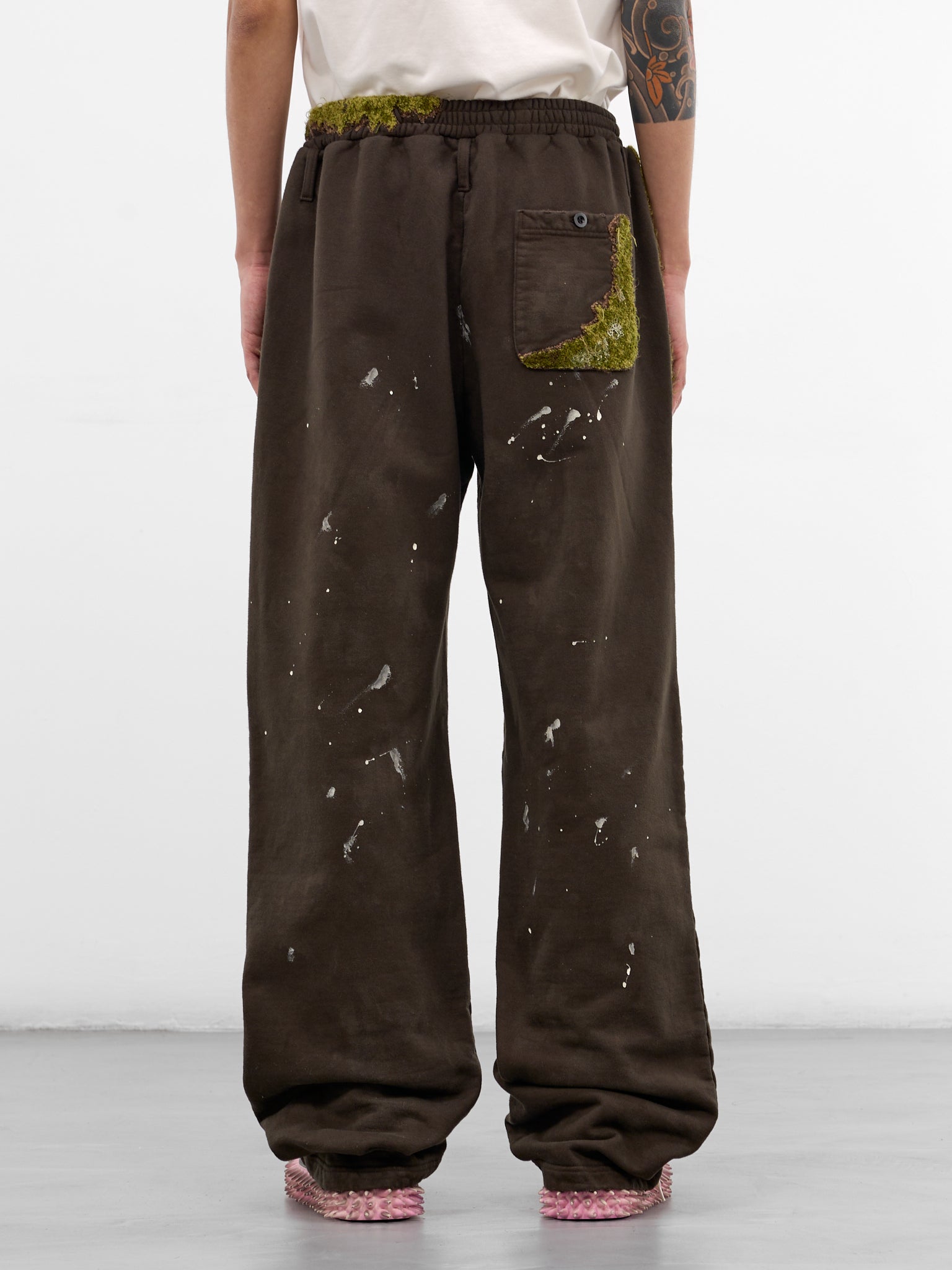 Brown Embroidery & Paint Cotton Sweatpants (37PT356-BROWN)