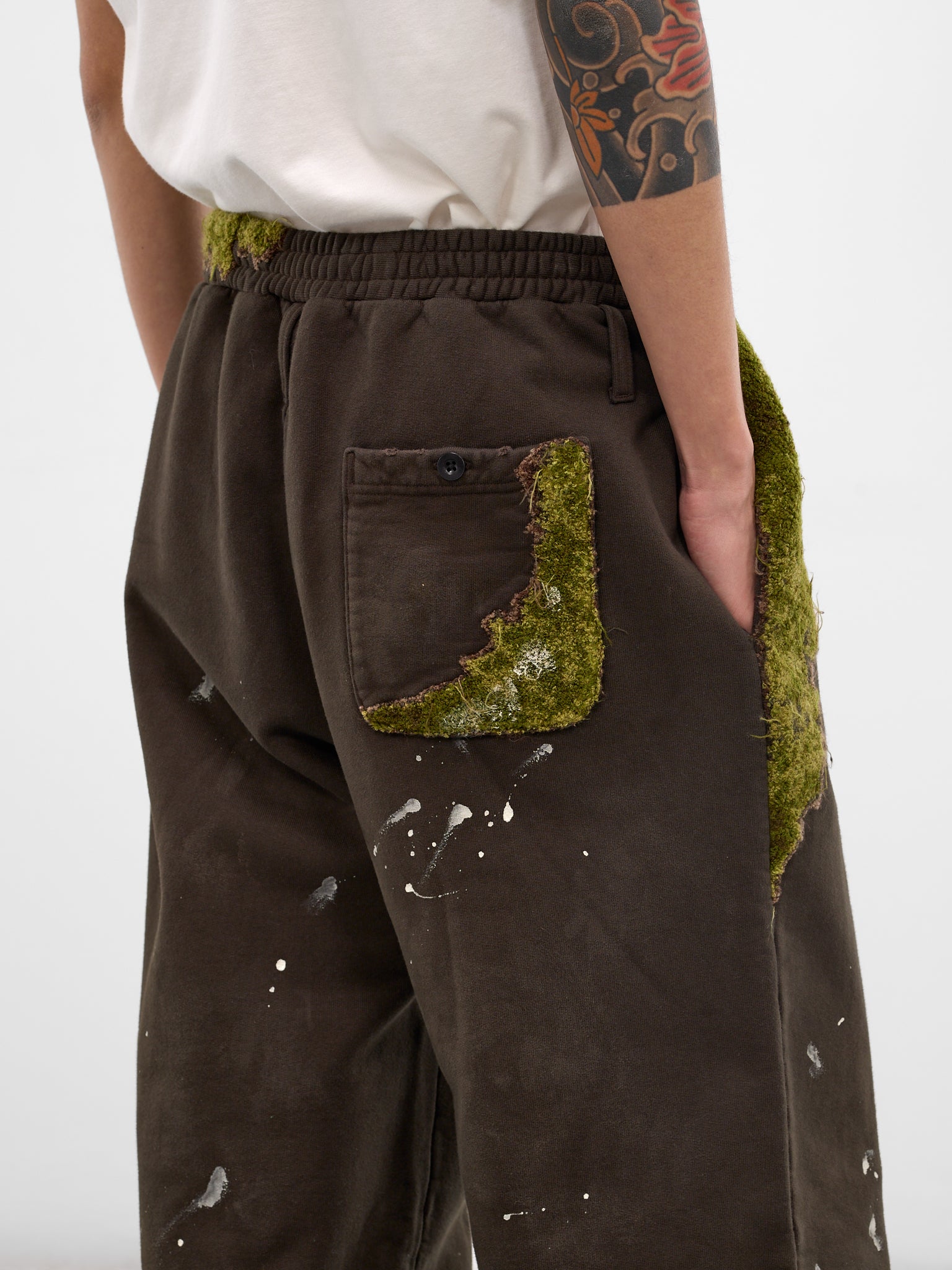 Brown Embroidery & Paint Cotton Sweatpants (37PT356-BROWN)