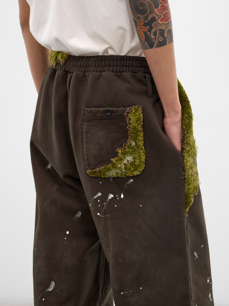Brown Embroidery & Paint Cotton Sweatpants (37PT356-BROWN)