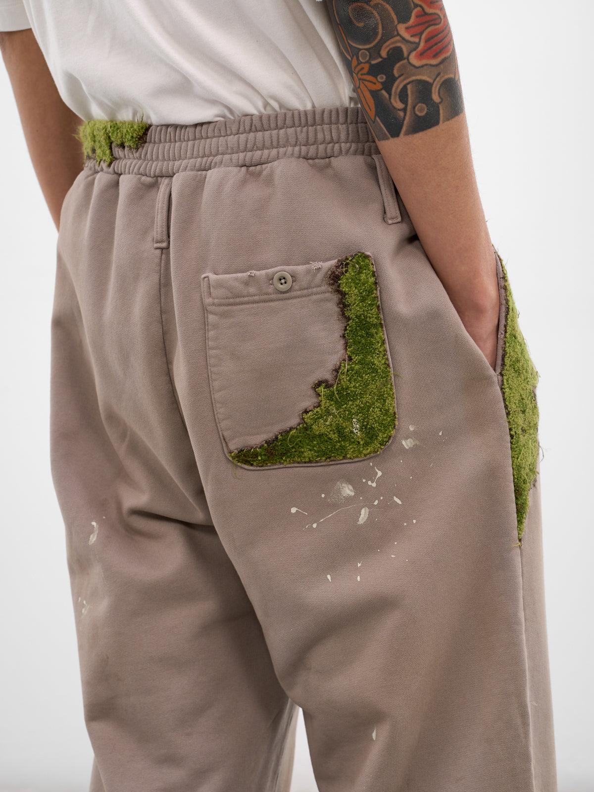 Gray Embroidery & Paint Cotton Sweatpants (37PT356-GREY