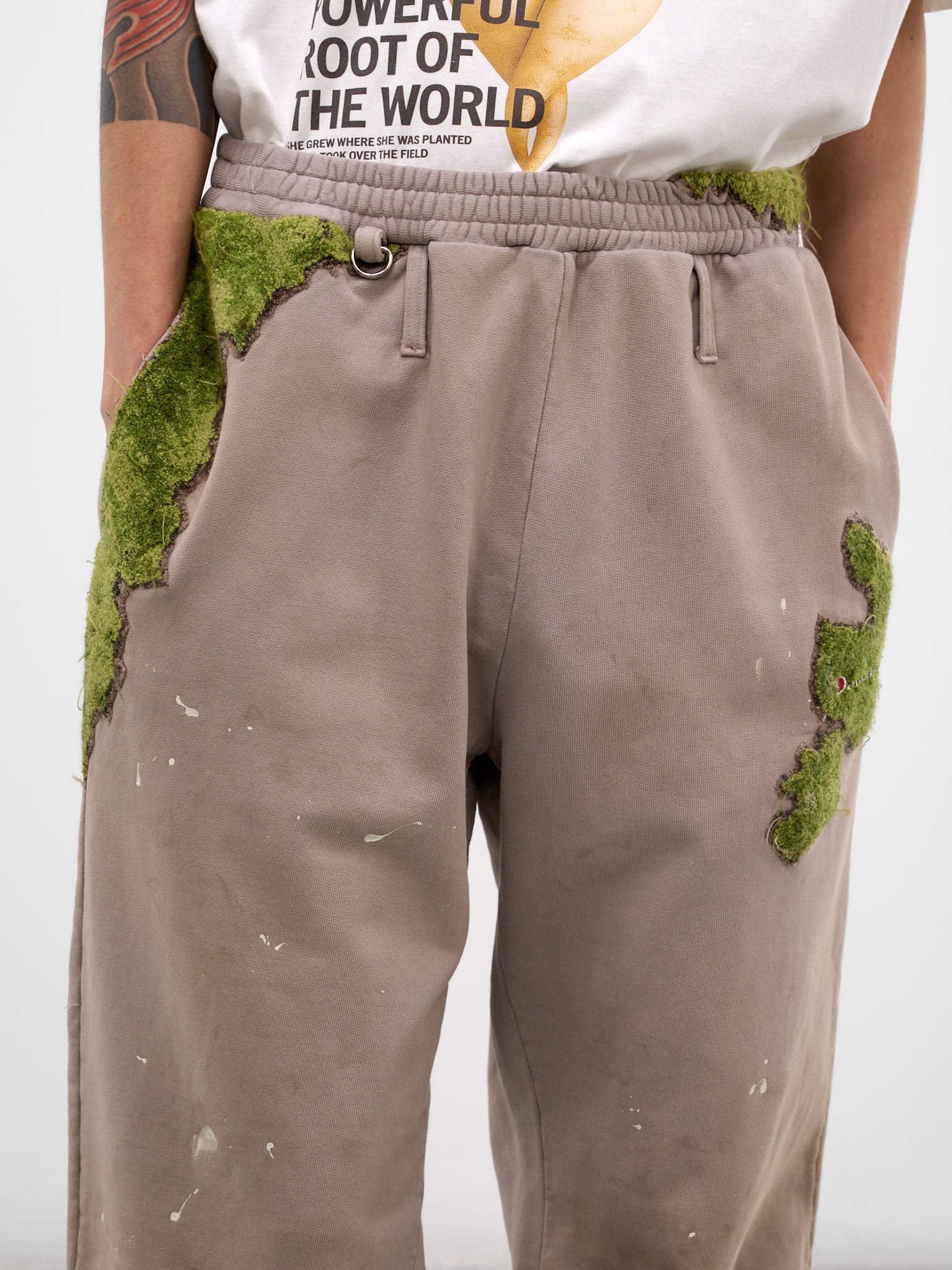 Gray Embroidery & Paint Cotton Sweatpants (37PT356-GREY