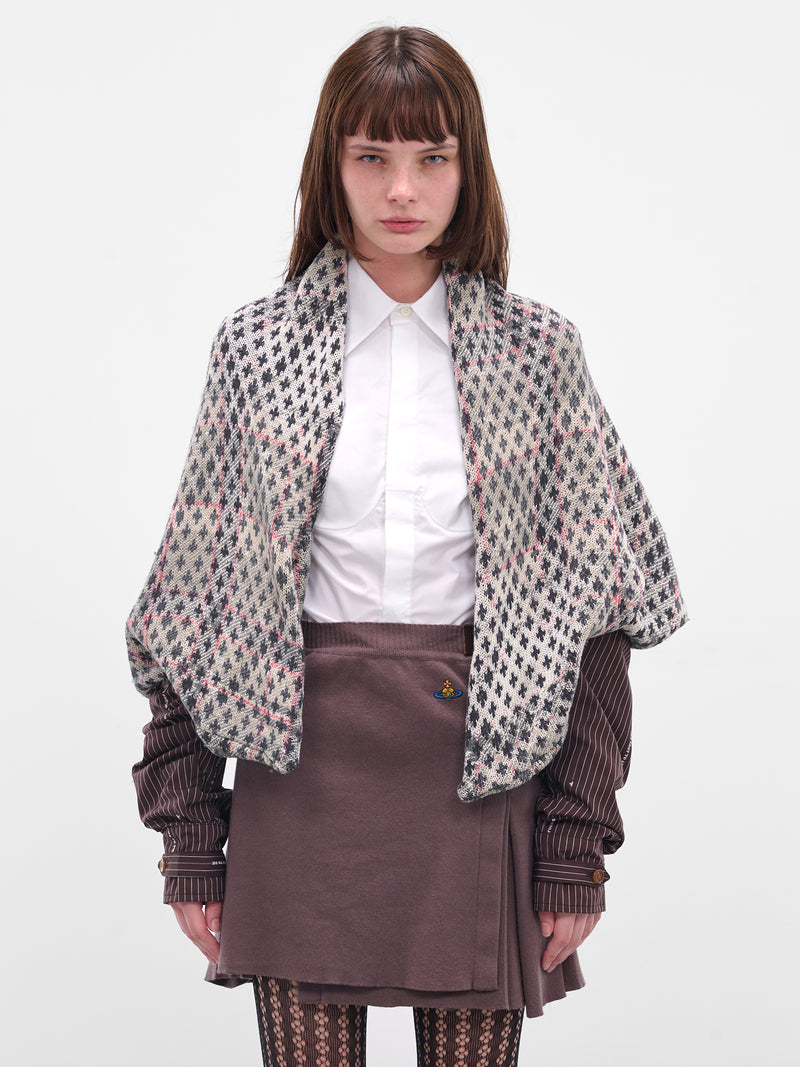 Gray Cross Distressed Tartan Poncho (3803005T-Y0044-O103-MULTI)