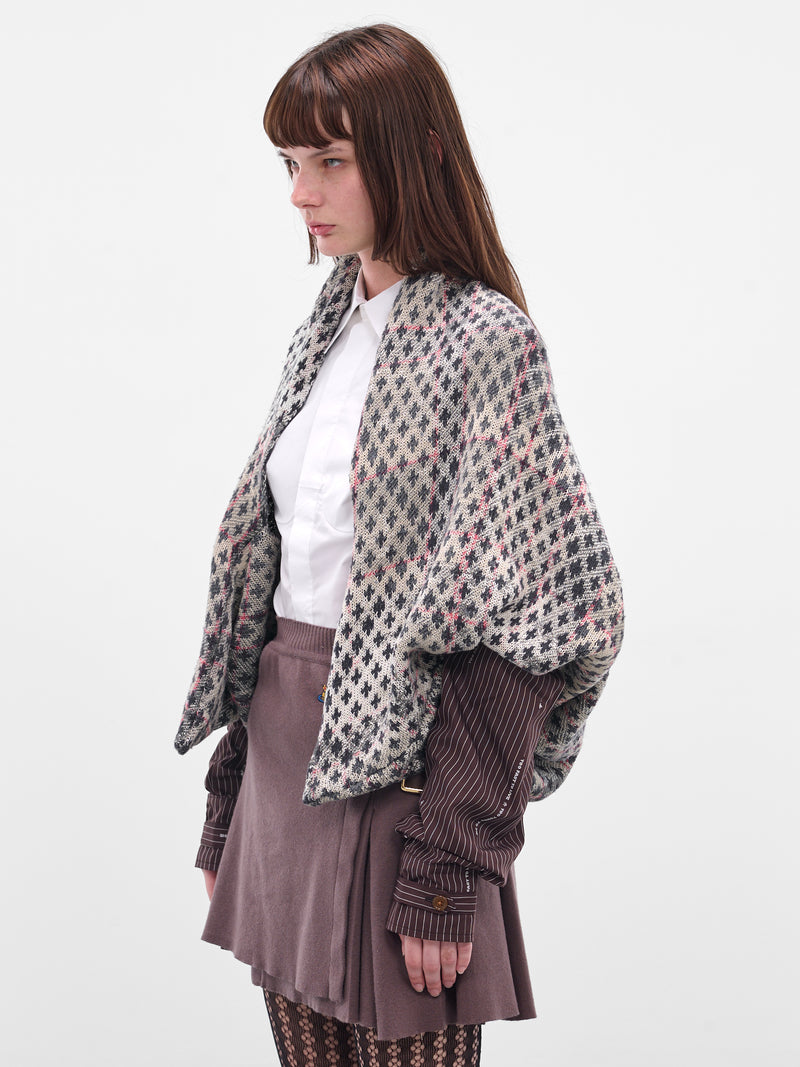 Gray Cross Distressed Tartan Poncho (3803005T-Y0044-O103-MULTI)