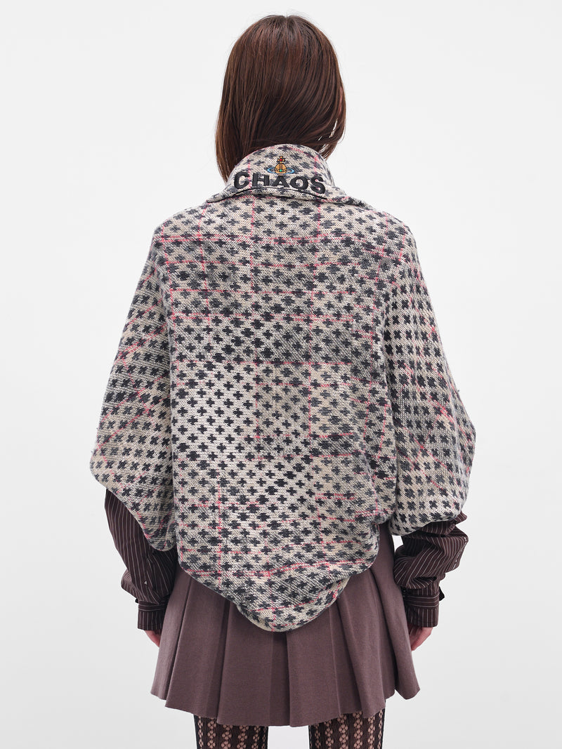 Gray Cross Distressed Tartan Poncho (3803005T-Y0044-O103-MULTI)