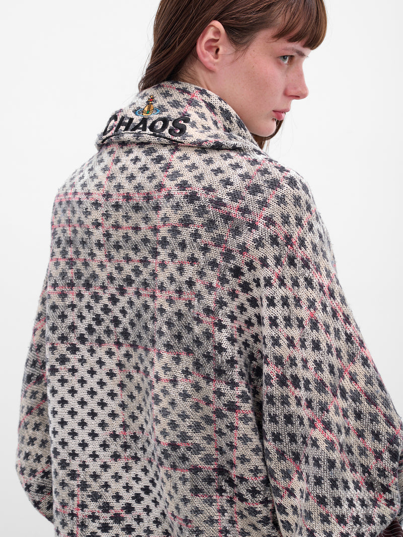 Gray Cross Distressed Tartan Poncho (3803005T-Y0044-O103-MULTI)