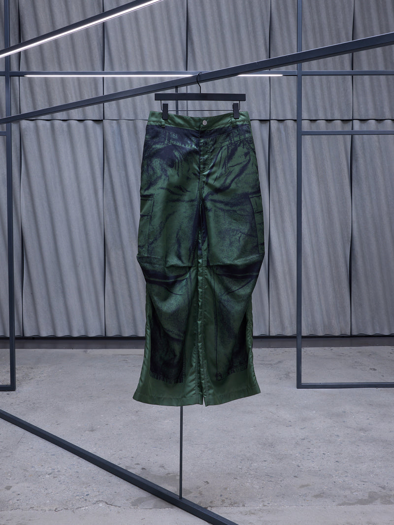 Green Trompe L'oeil Cargo Pants (24-30-F-PA134-C539-KHAKI-BLACK)