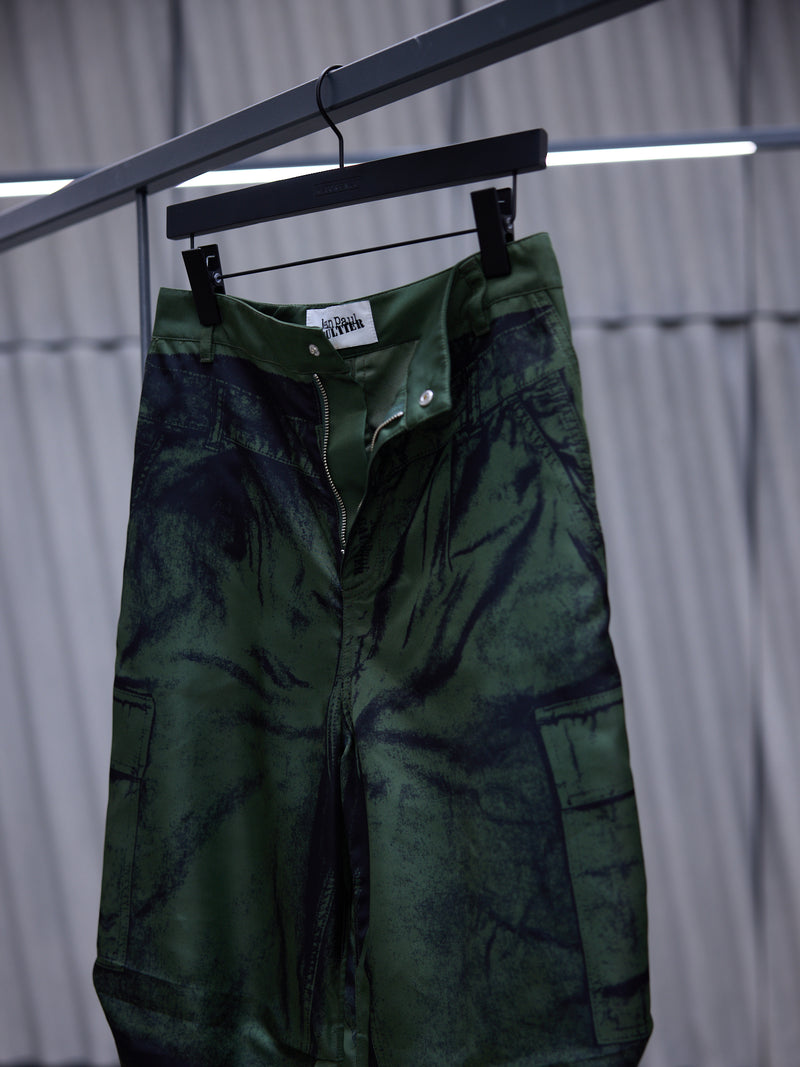Green Trompe L'oeil Cargo Pants (24-30-F-PA134-C539-KHAKI-BLACK)