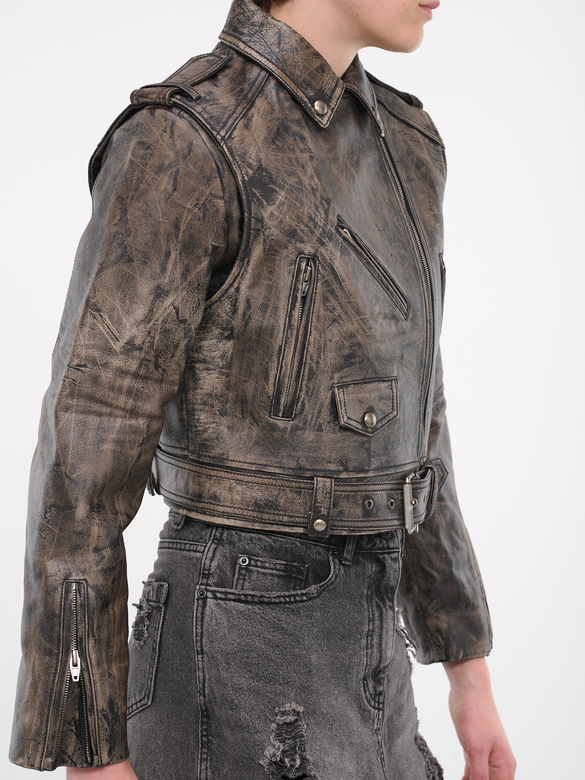 Distressed Biker Jacket (383ZW014-ASH)