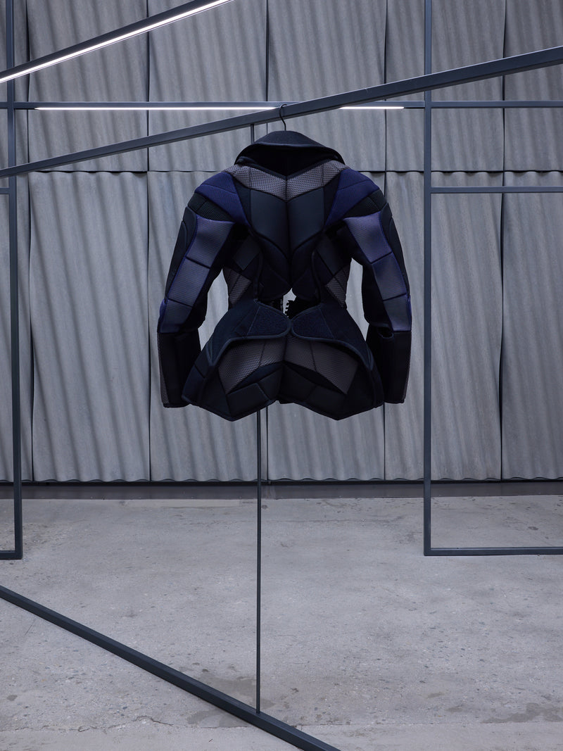 Black Technical Patchwork Padded Blazer (JN-J011-051-BLACK-GREY)