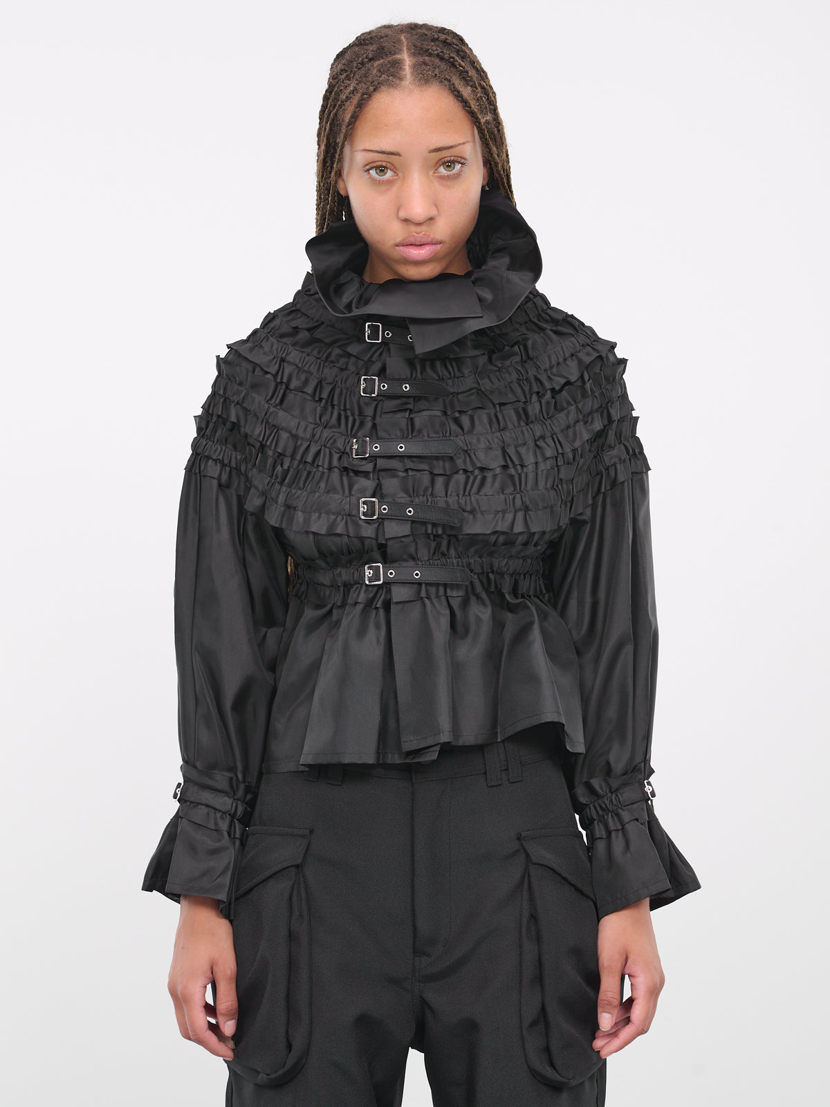Gathered Buckle Blouse (3L-B009-051-BLACK)