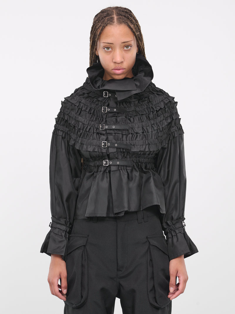 Gathered Buckle Blouse (3L-B009-051-BLACK)