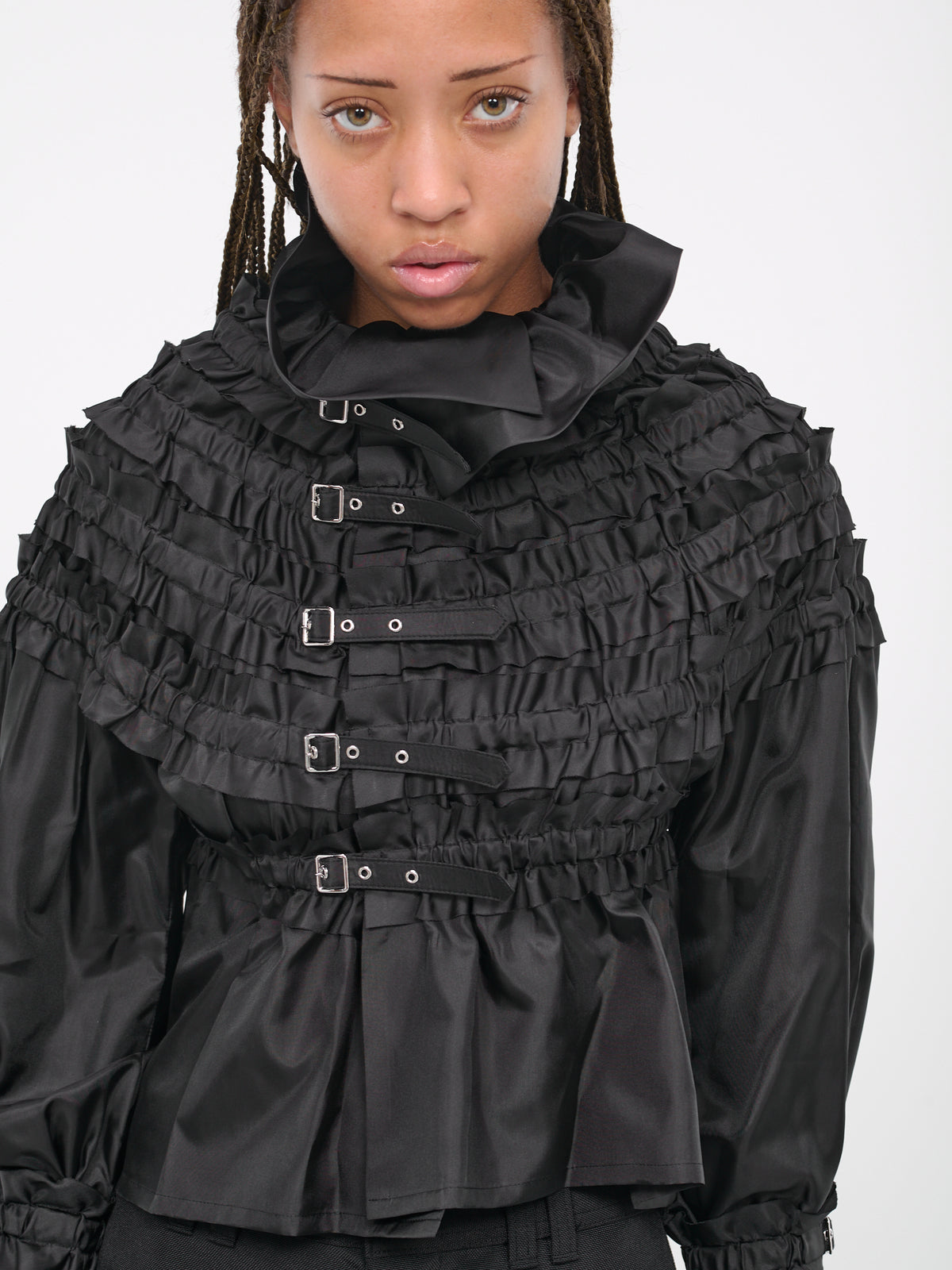 Gathered Buckle Blouse (3L-B009-051-BLACK)