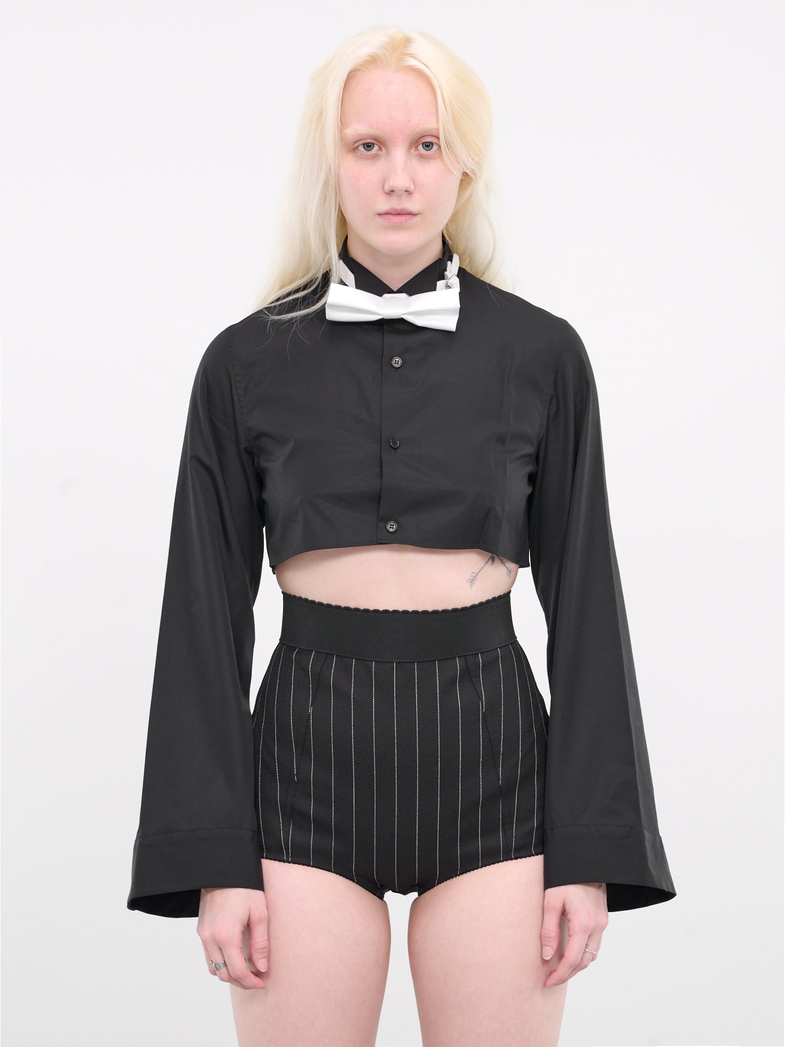 Tuxedo Cropped Blouse (3M-B007-BLACK-WHITE)