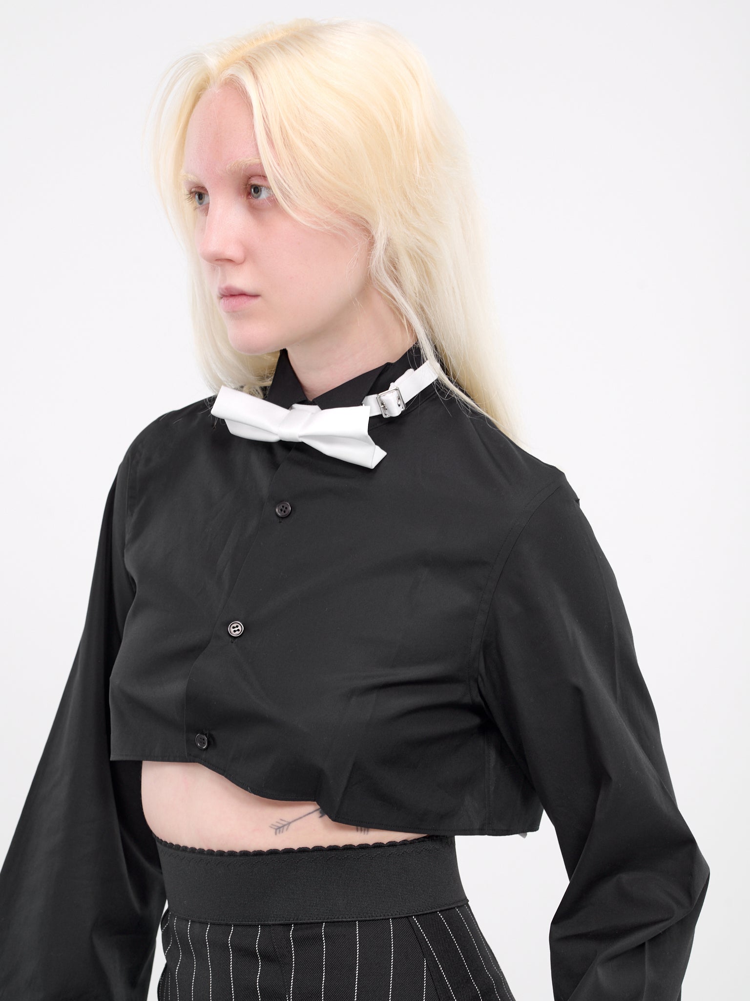 Tuxedo Cropped Blouse (3M-B007-BLACK-WHITE)