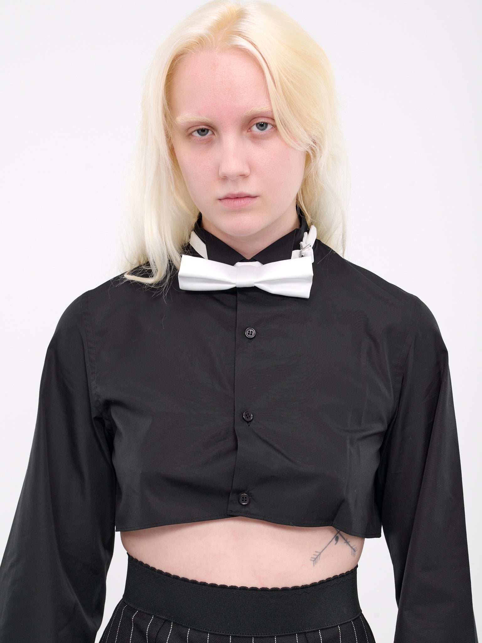 Tuxedo Cropped Blouse (3M-B007-BLACK-WHITE)