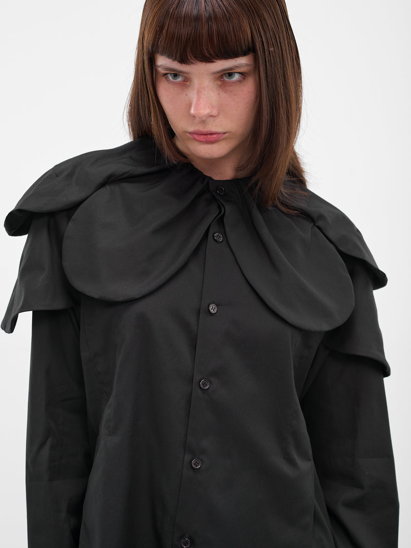 Black Petal Collar Button-Up Shirt (3P-B002-051-1-BLACK)