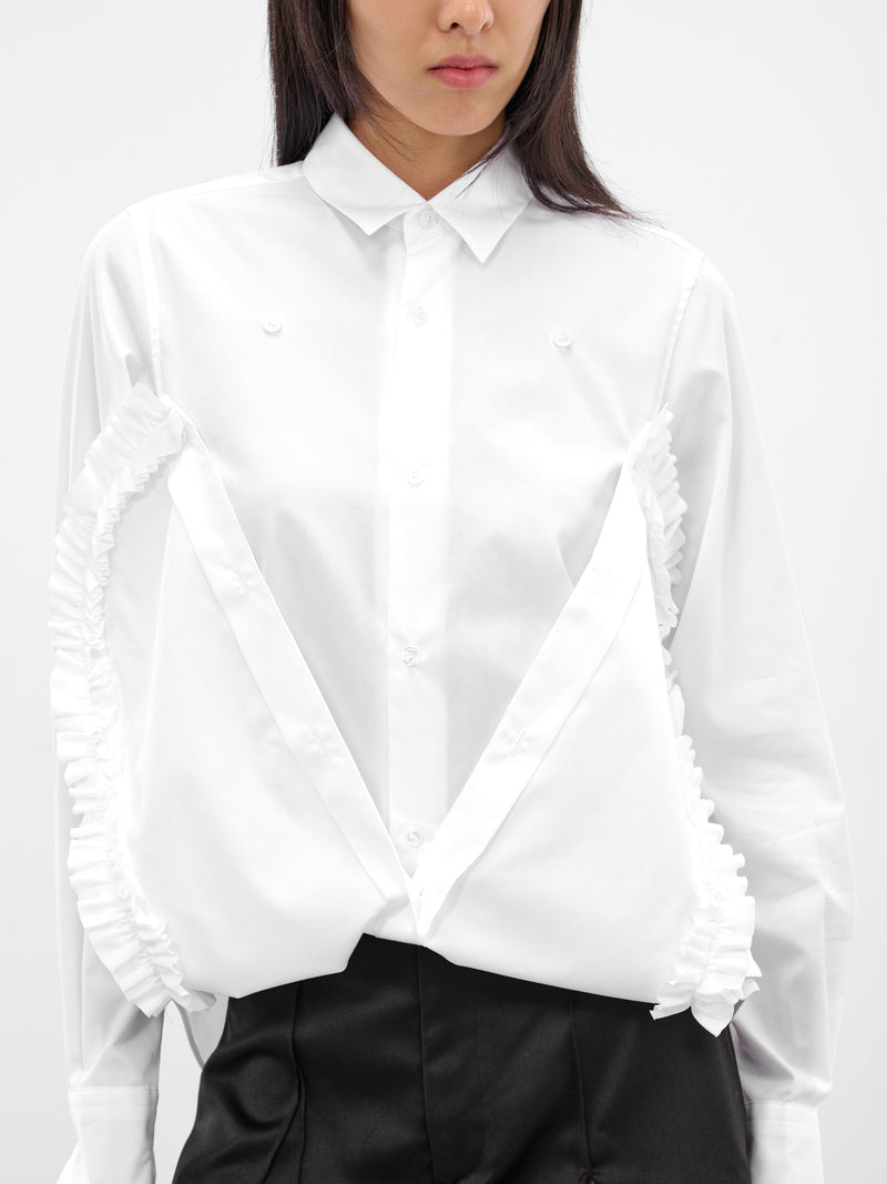 White Ruffled Hem Button-Up Shirt (3P-B010-WHITE)