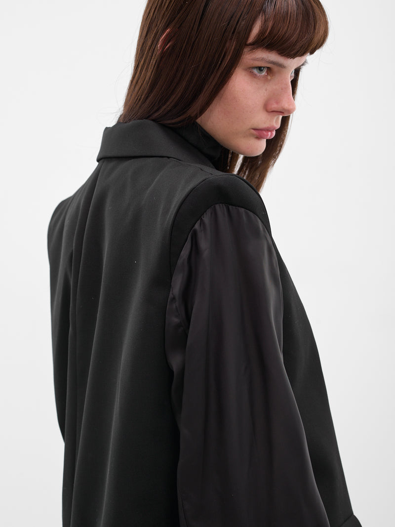 Black Wool Contrast Sleeves Blazer (3P-J007-051-1-BLACK)