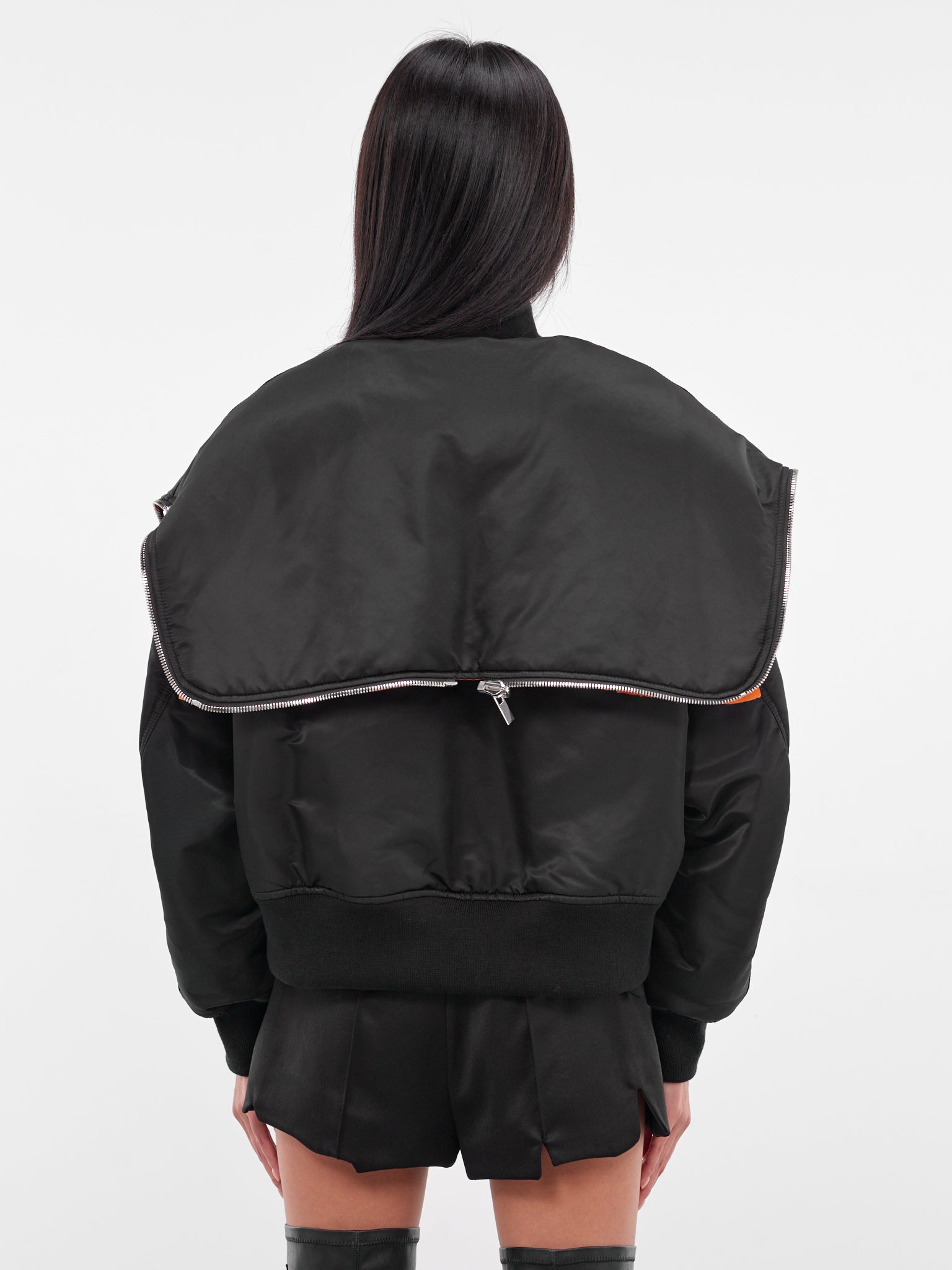 Black Nylon Deconstructed Bomber Jacket (3P-J013-BLACK)
