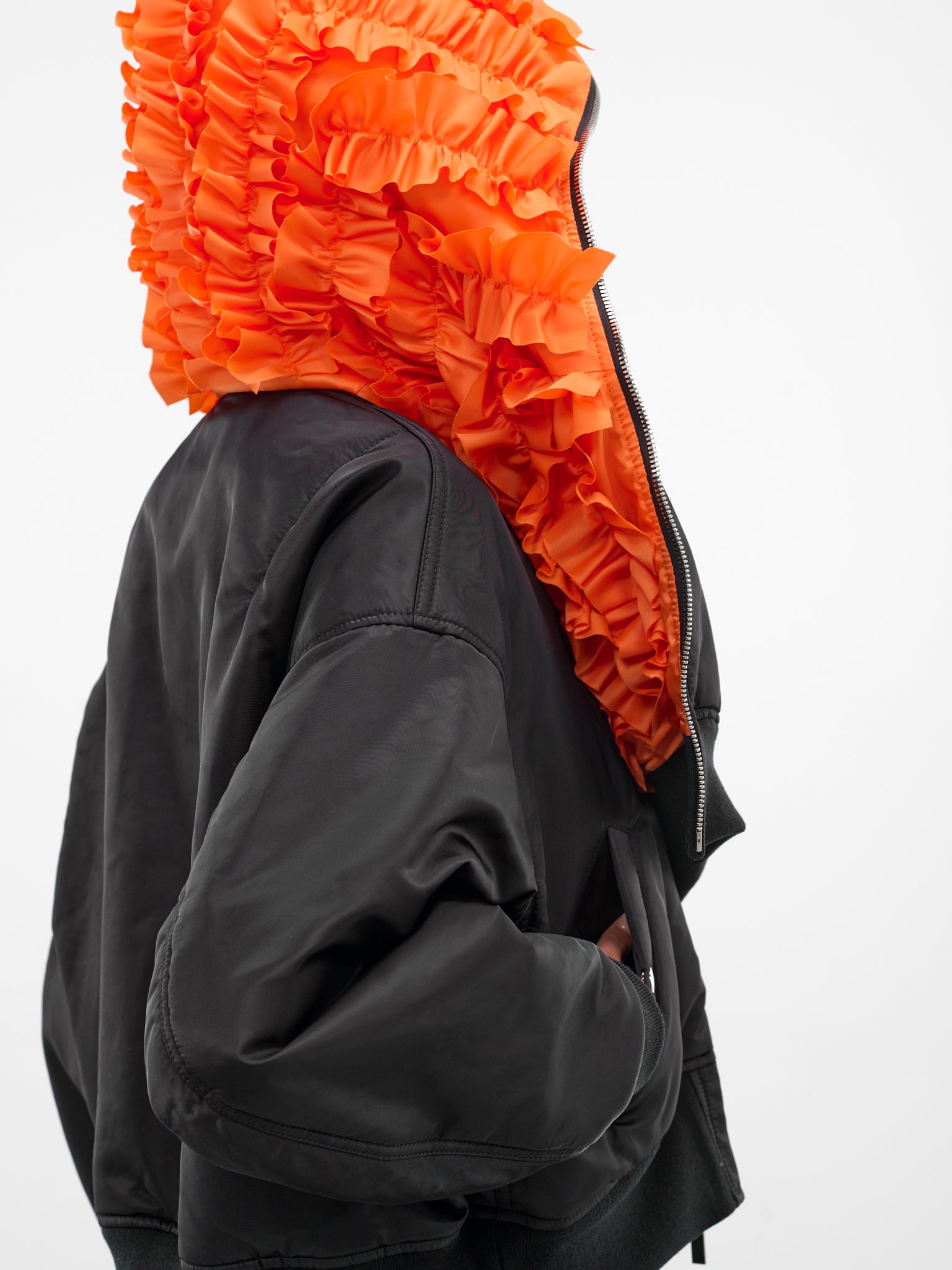 Black Nylon Deconstructed Bomber Jacket (3P-J013-BLACK)