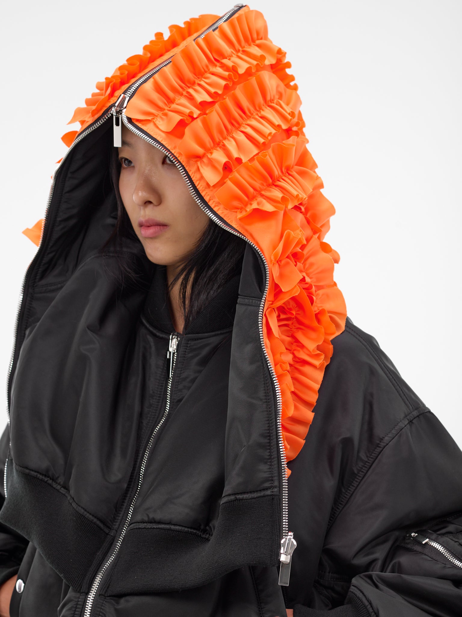 Black Nylon Deconstructed Bomber Jacket (3P-J013-BLACK)