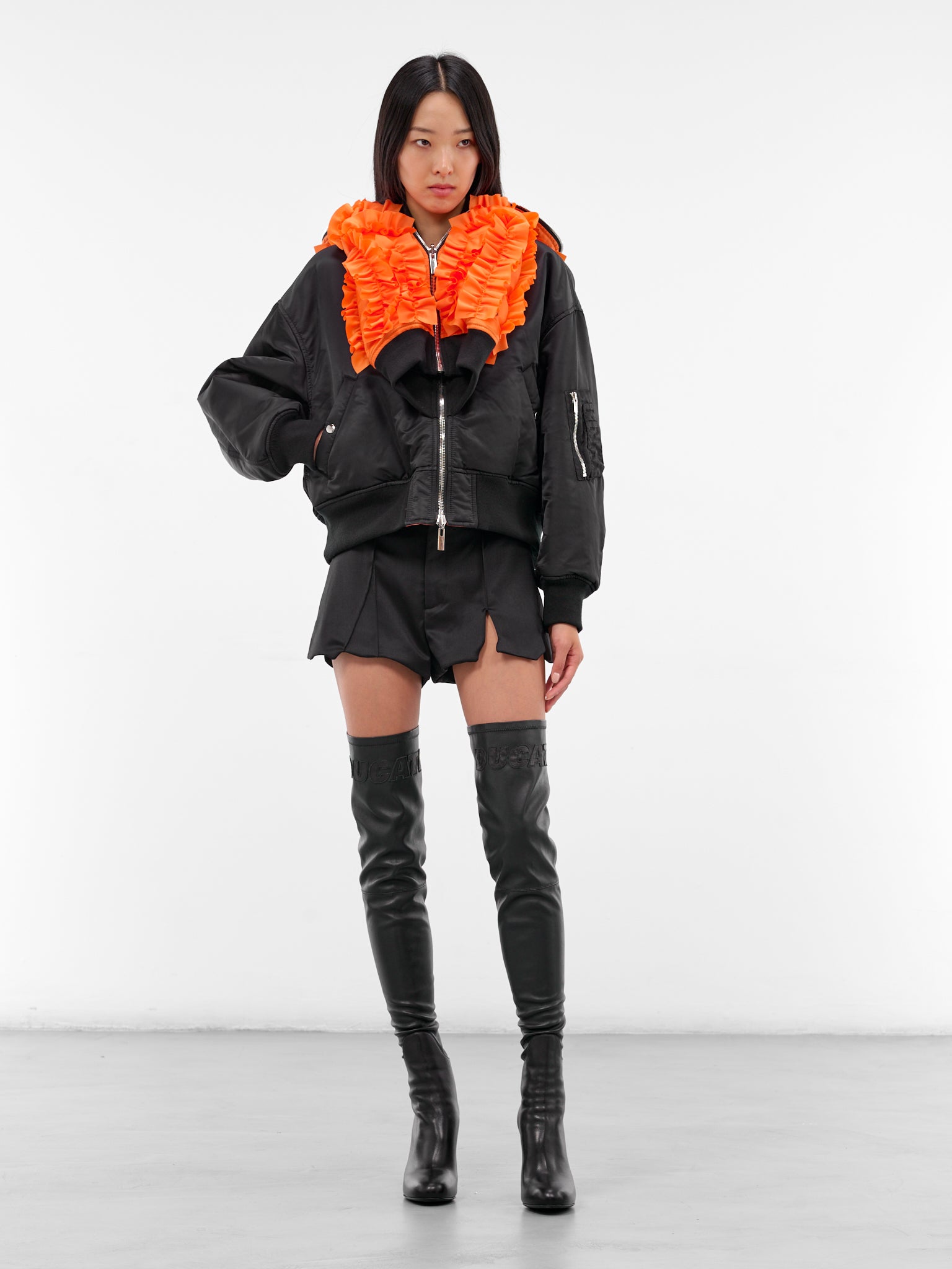 Black Nylon Deconstructed Bomber Jacket (3P-J013-BLACK)