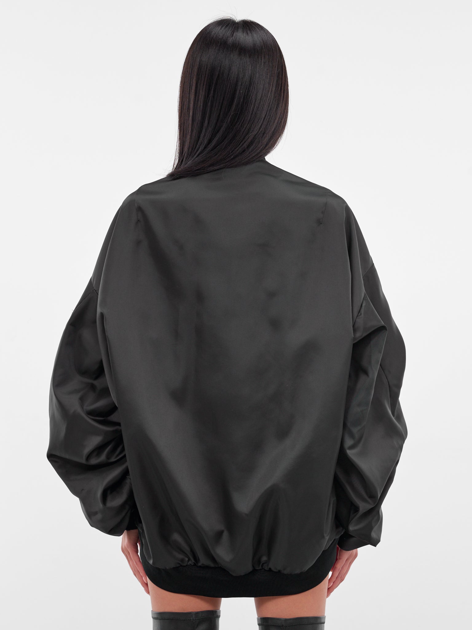 Black Ruched Nylon Bomber Jacket (3P-J014-BLACK)