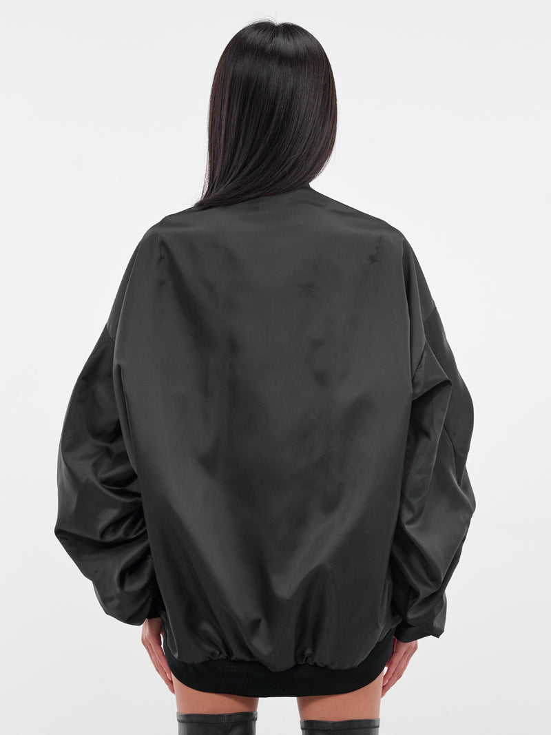 Black Ruched Nylon Bomber Jacket (3P-J014-BLACK)