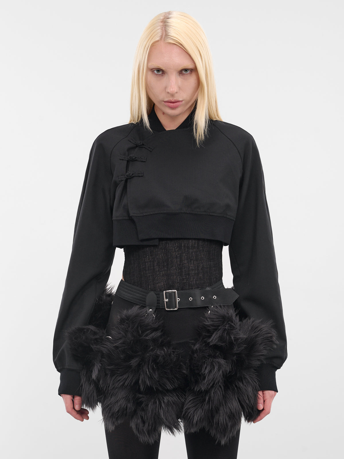 Black Wool Cropped Bomber Jacket (3P-J017-051-1-BLACK)