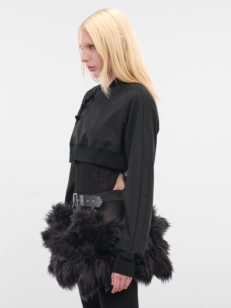 Black Wool Cropped Bomber Jacket (3P-J017-051-1-BLACK)