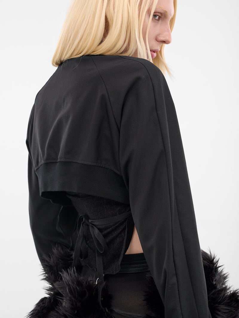 Black Wool Cropped Bomber Jacket (3P-J017-051-1-BLACK)