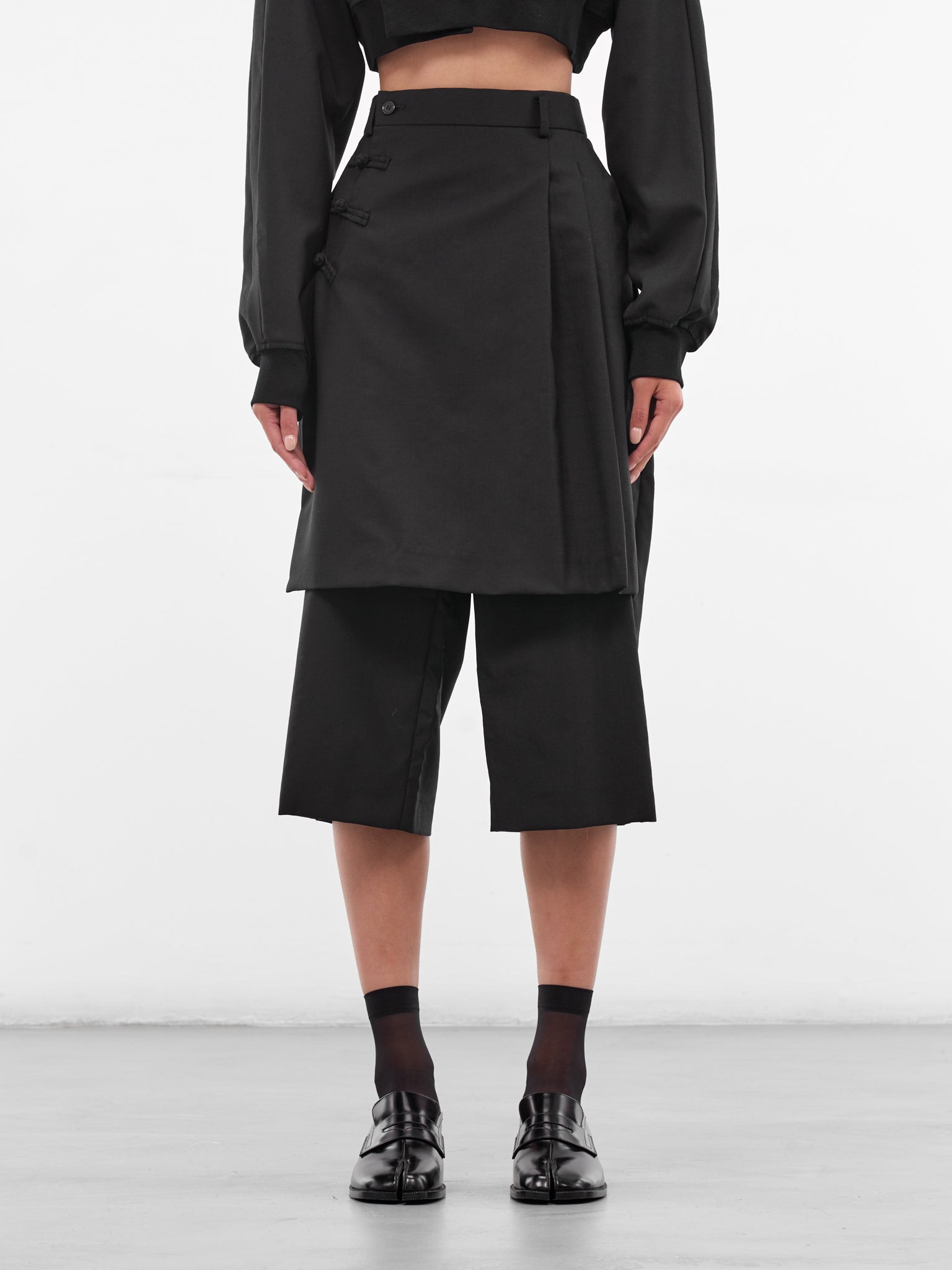 Black Wool Layered Skirt Pants (3P-P008-BLACK)