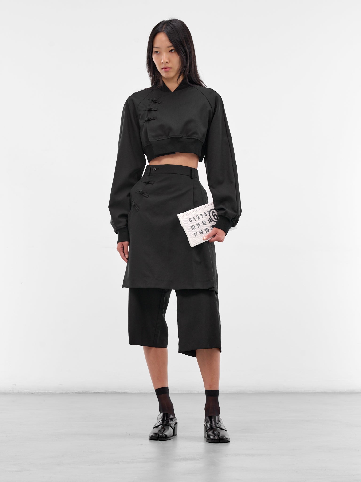 Black Wool Layered Skirt Pants (3P-P008-BLACK)