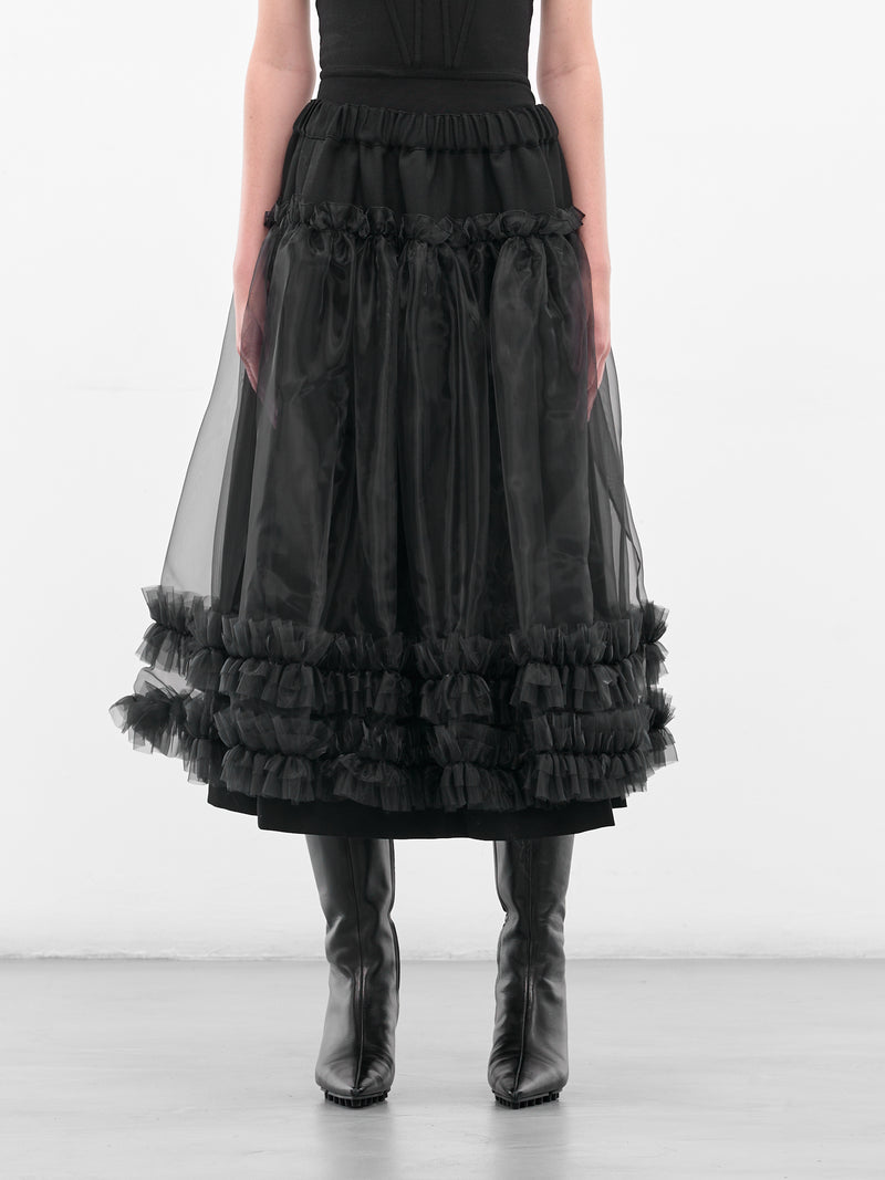 Black Layered Ruffle Midi Skirt (3P-S001-051-1-BLACK)