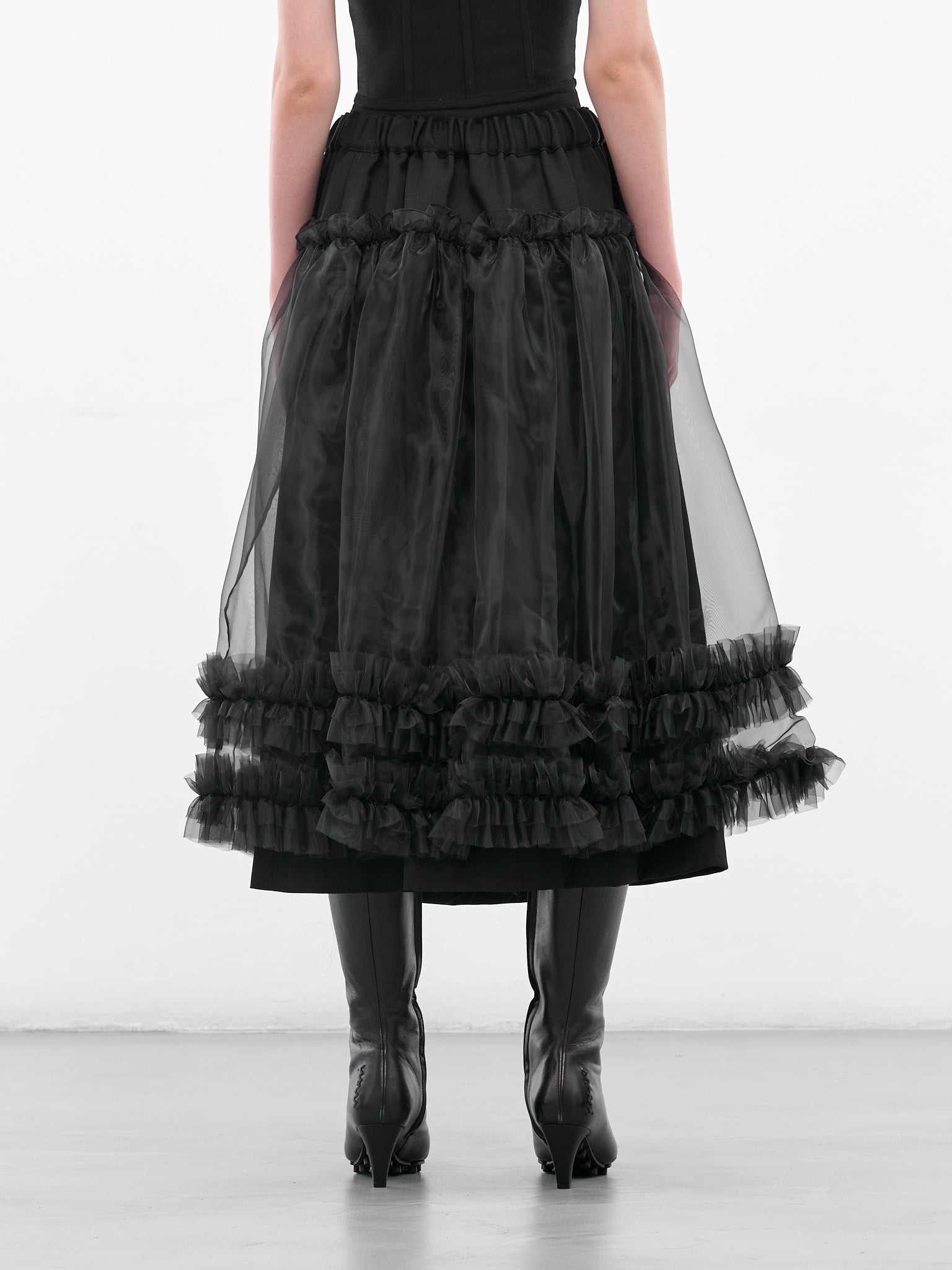 Black Layered Ruffle Midi Skirt (3P-S001-051-1-BLACK)