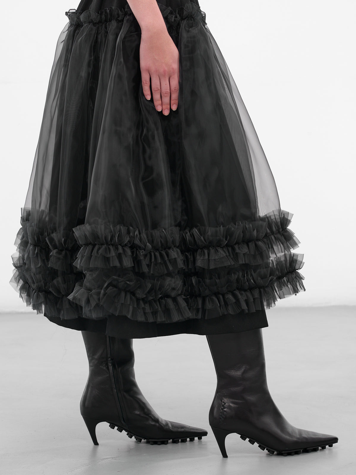 Black Layered Ruffle Midi Skirt (3P-S001-051-1-BLACK)
