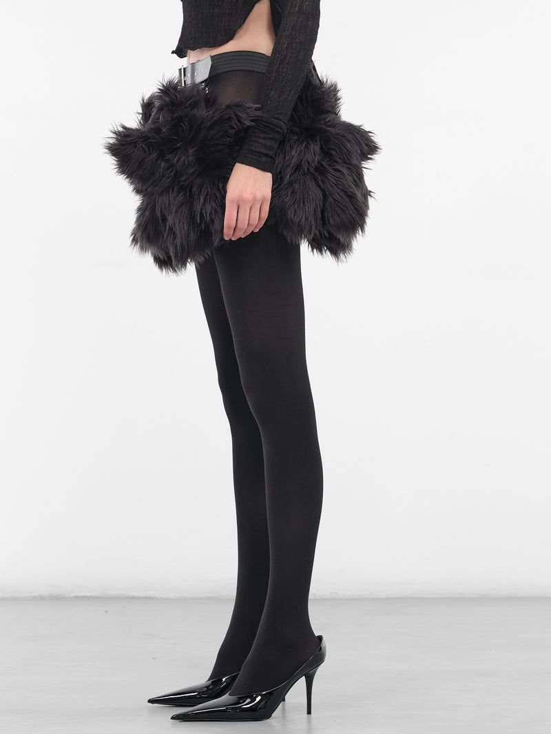 Black Fur Belted Mini Skirt (3P-S011-051-1-BLACK)