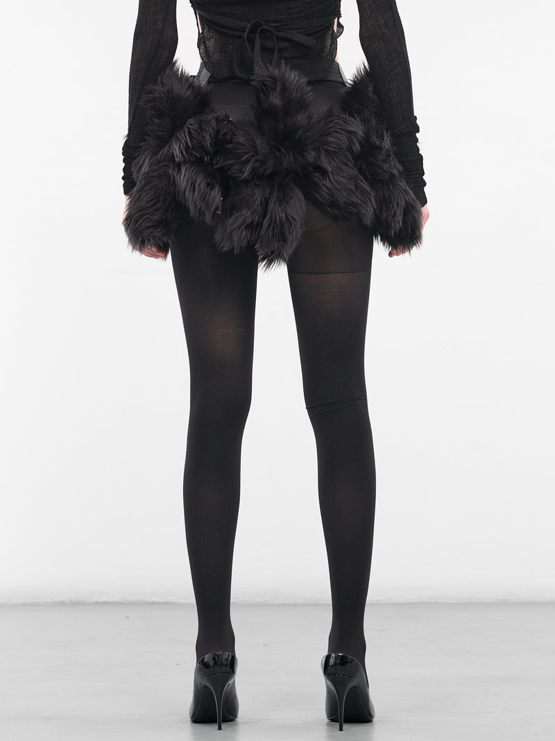 Black Fur Belted Mini Skirt (3P-S011-051-1-BLACK)