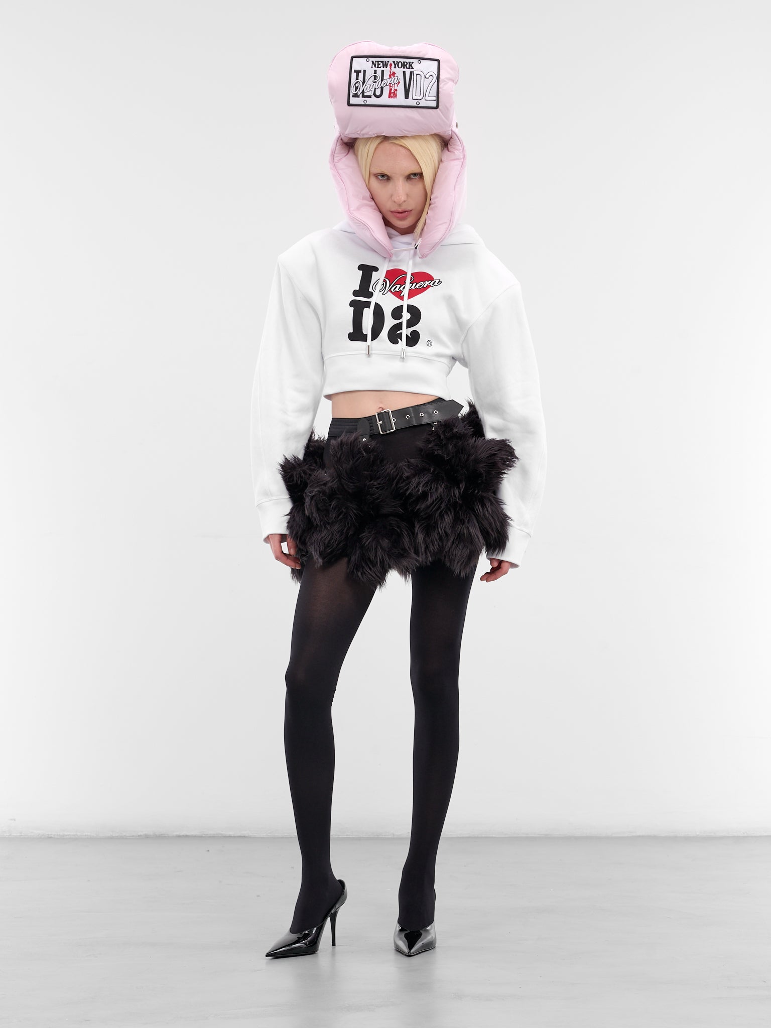 Black Fur Belted Mini Skirt (3P-S011-051-1-BLACK)