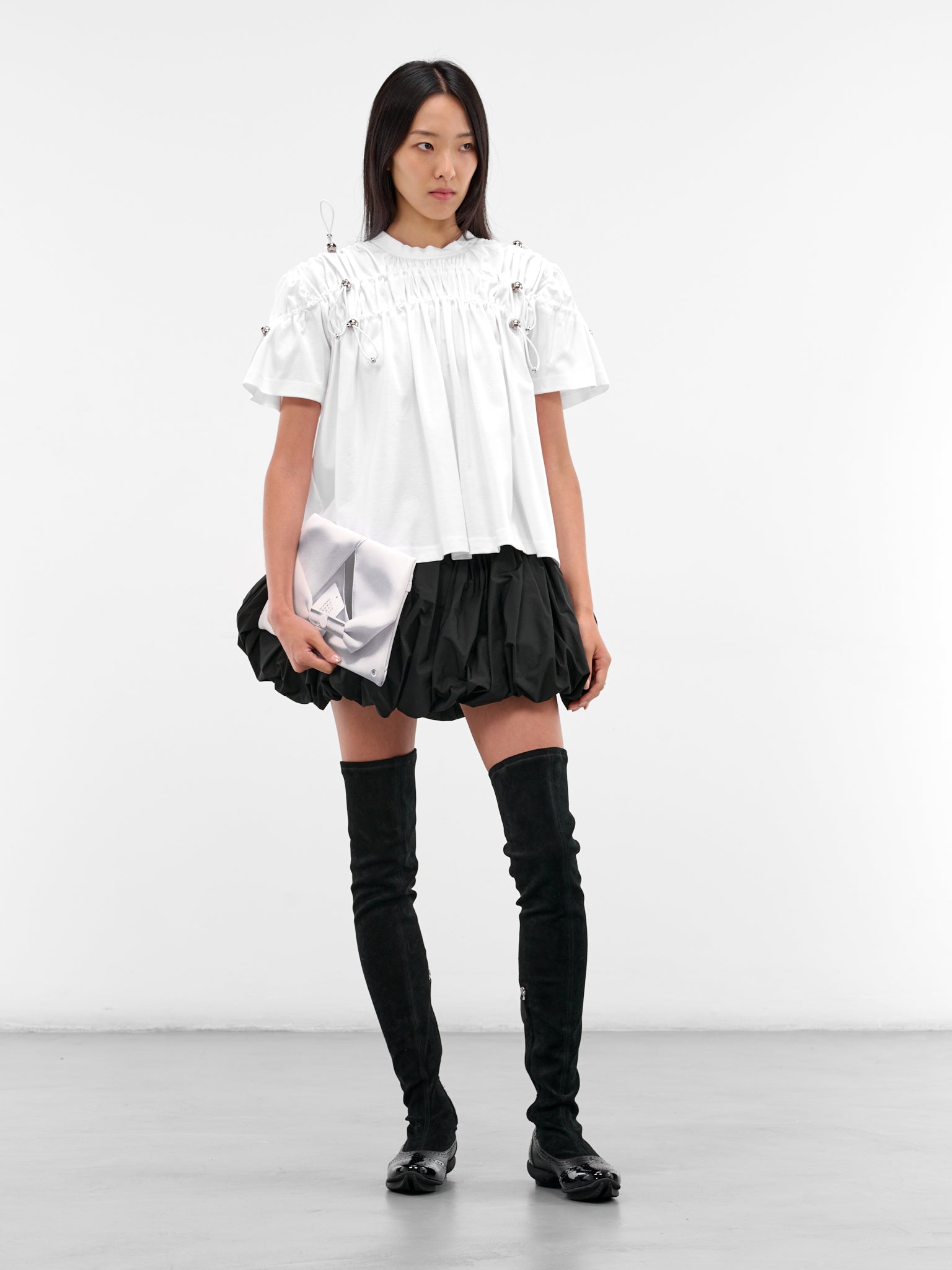White Ruched Cotton Tee (3P-T012-WHITE)