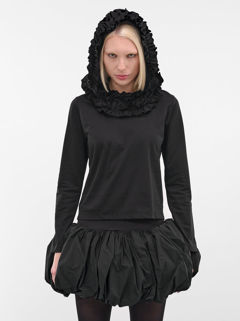 Black Ruffle Hood Sleeved Tee (3P-T014-BLACK)
