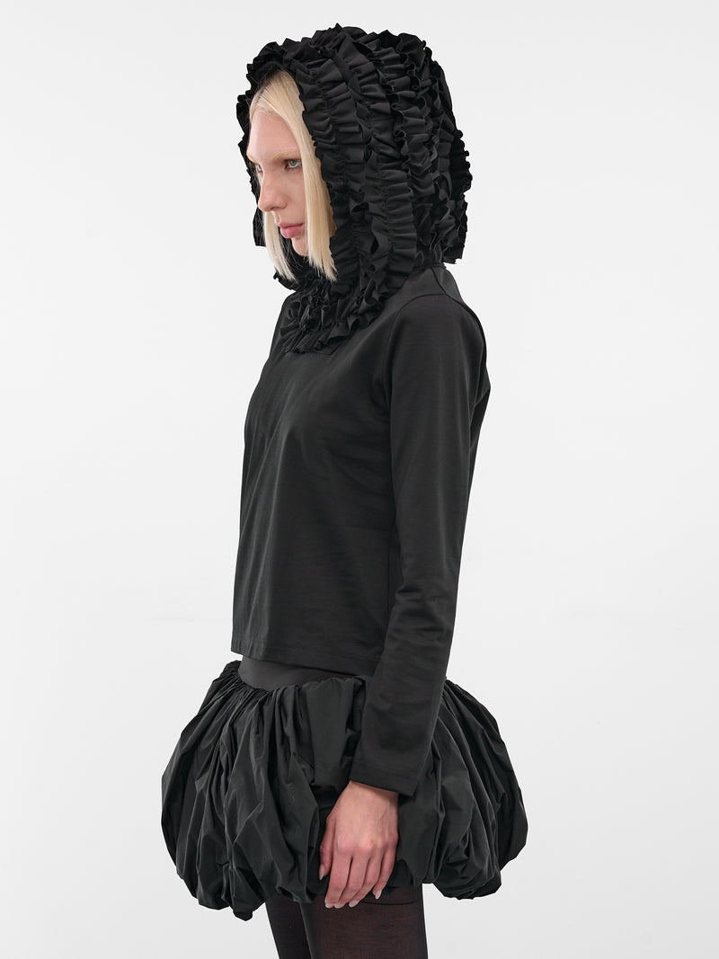 Black Ruffle Hood Sleeved Tee (3P-T014-BLACK)