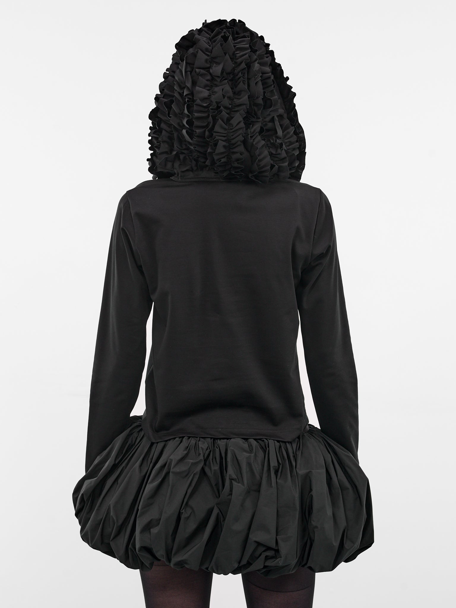 Black Ruffle Hood Sleeved Tee (3P-T014-BLACK)