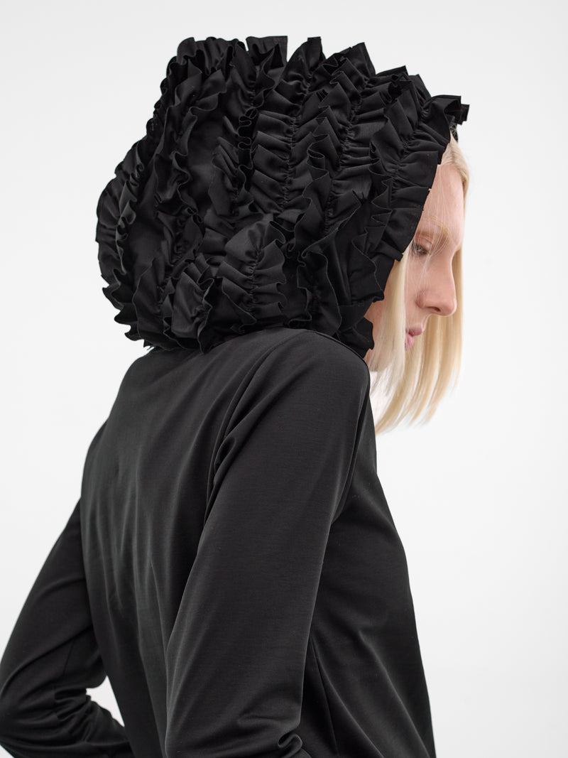 Black Ruffle Hood Sleeved Tee (3P-T014-BLACK)