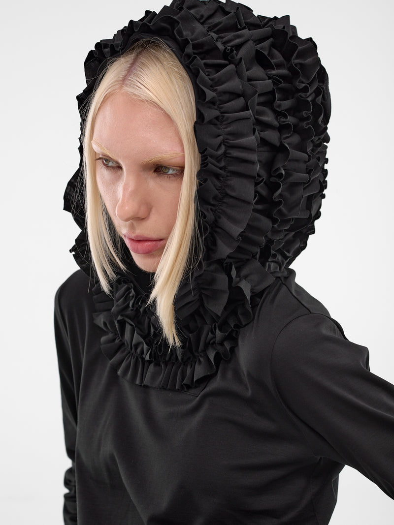 Black Ruffle Hood Sleeved Tee (3P-T014-BLACK)