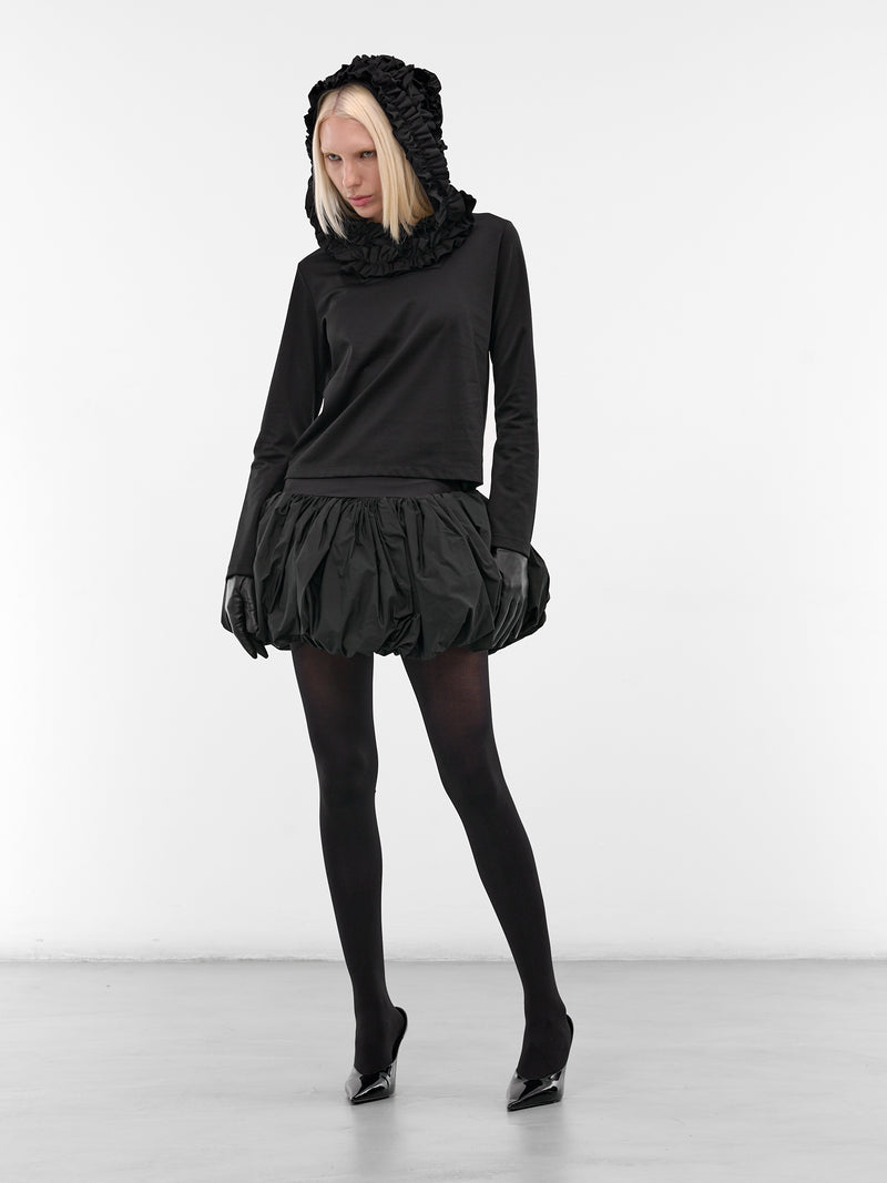 Black Ruffle Hood Sleeved Tee (3P-T014-BLACK)