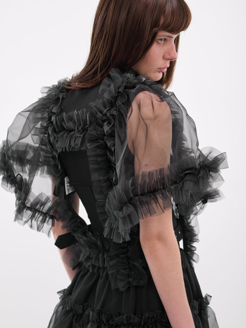 Black Sheer Ruffle Harness Blouse (3P-V005-051-1-BLACK)